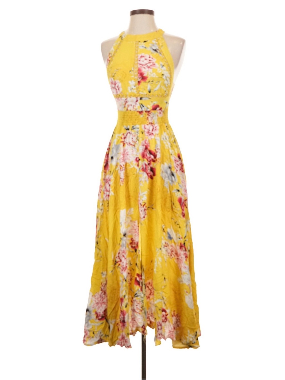 Jaase Yellow Floral Halter Maxi Dress Boho flowy